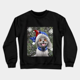 Fluffy anime dog with hat Crewneck Sweatshirt